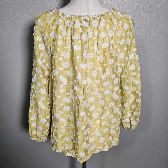 Ann Taylor Textured Yellow Floral Scoop Neck Boho Women's Top Large Petite - Picture 5 of 10